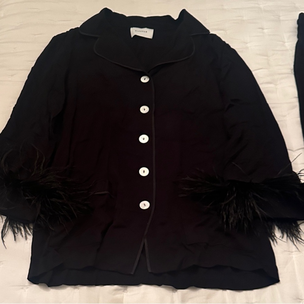 Black Feather Trim Pajamas